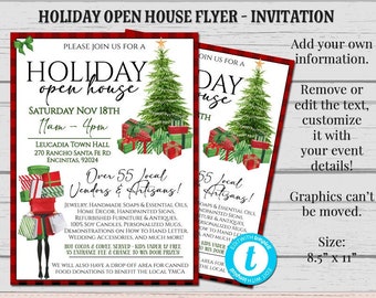 Holiday Open House Flyer, Christmas Flyer, Holiday Invitation, Craft Fair Flyer, Christmas Party Flyer, Tree Invitation, Holiday Invite