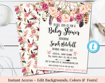 Baby Shower Invitation, Party Invitation, Wedding Template, Invitation, Printable DIY, Instant Download, Shower Invite, Templett Invitation