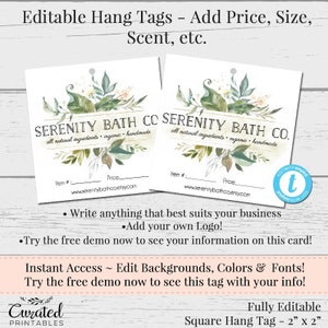 Hang Tag, bearbeitbares Hang Tag, Preisschild, DIY Hang Tag, sofortiger Download Hang Tag, Swing Tag, DIY Swing Tag, bearbeitbares Hang Tag, Serenity Set