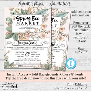 Editable Flyer, Custom Flyer, Boutique Flyer, Women's Invitation, DIY Template, Marketing, Editable Vendor Flyers, Floral Event Flyer