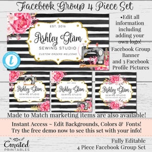 Sewing Facebook Group Set, Customizable Facebook Group, DIY Facebook, Peony Facebook, Editable Facebook Set, DIY FB Group, Ashley Glam