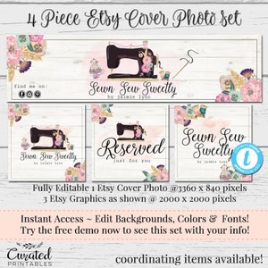 Sewing Etsy Cover Photo, DIY  Banner, Editable Set,  DIY Etsy Set, Boutique Etsy Set, Cover Photo, Blank Etsy Template, Sewn Sew Sweetly