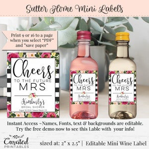 Mini Wine Label, Editable Wine Label, Small DIY Wine Label, DIY Wine Label, Instant Bottle Label, Mini Champagne Label, 2 x 2.5, Cheers