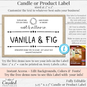 Small Candle Label, Editable Label, Bath Product Label, DIY Ingredient Label, Instant Print Sticker, Editable Sticker, 3 x 2 Avery Label DIY