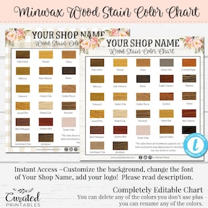 Minwax Stain Color Chart, Custom Color Chart, DIY Wood Stain Color Chart, Editable Color Chart, Wood Color Chart for Etsy Shop