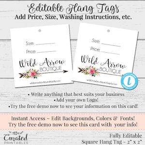 Hang Tag, Bearbeitbares Hang Tag, Preisschild, DIY Hang Tag, Sofortiger Download Hang Tag, Swing Tag, DIY Swing Tag, bearbeitbares Hang Tag, 2-Zoll-Tag