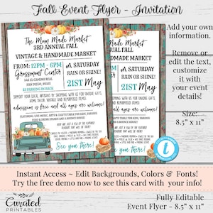Flyer para eventos de outono, Flyer personalizado, Flyer para fornecedores, Convite para fornecedores, Modelo faça você mesmo, Marketing, Flyers editáveis para fornecedores, Caminhão antigo