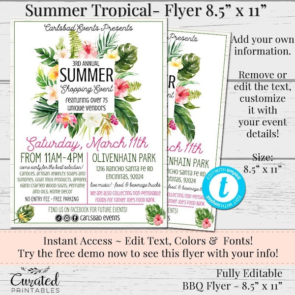Editable Flyer, Custom Flyer, Boutique Flyer, Women's Invitation, DIY Template, Marketing, Editable Vendor Flyers, Floral Event Flyer