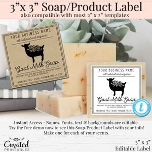 3 x 3 Soap Label, Editable Label, Product Label, DIY Label, Label Template, Editable Sticker, 3 Inch Square label, Goat Milk Label Template