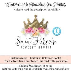 Filigrane pour photos, filigrane graphique, logo en filigrane, photos de marque, graphique aquarelle, filigrane aquarelle, 300 dpi, couronne