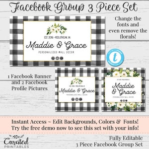 Buffalo Check Facebook Group Set, Customizable Facebook Set, DIY Facebook, Editable Facebook Set, Rustic Facebook Group, Maddie Grace