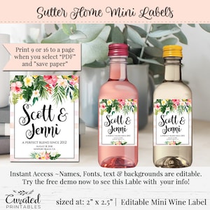 Mini Wine Label, Editable Wine Label, Small DIY Wine Label, DIY Wine Label, Instant Bottle Label, Mini Champagne Label, 2 x 2.5, Tropical