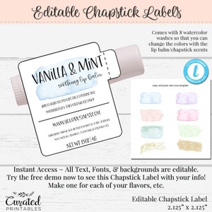 Chapstick Label, Editable Chapstick Label, Lip Balm Label, DIY Chapstick, Instant Print Sticker, Editable Lip Balm, Lip Balm Template