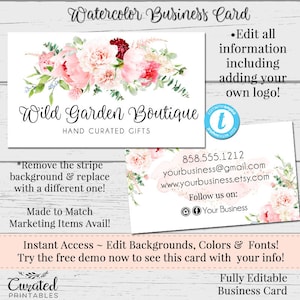 Visitenkarte Vorlage, DIY Visitenkarte, Typografie Kartenvorlage, Blumen Vorlage, Sofortiger Download Karte, DIY druckbare Karte, Wilder Garten