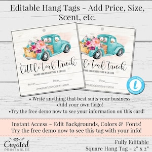 DIY Hang Tag, bearbeitbares Hang Tag, Preis, DIY Hang Tag, Swing Tag, DIY Minimalist Hang Tag, bearbeitbares Hang Tag, Teal Truck