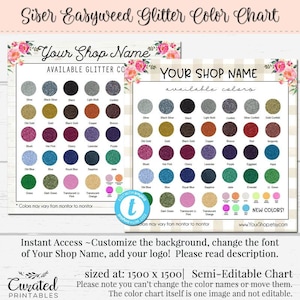 Siser Easyweed Glitter Color Chart, Custom Color Chart, Vinyl Color Chart, Vinyl Color Samples, Add Shop Name, Color Chart for Etsy Shop