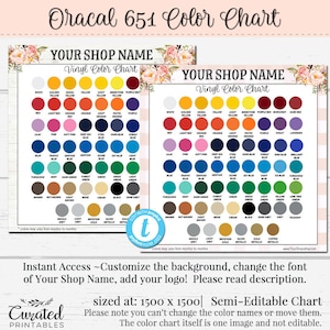 Oracal 651 Color Chart, niestandardowy Color Chart, Vinyl Color Chart, próbki kolorów winylu, dodaj nazwę swojego sklepu, Color Chart dla sklepu Etsy
