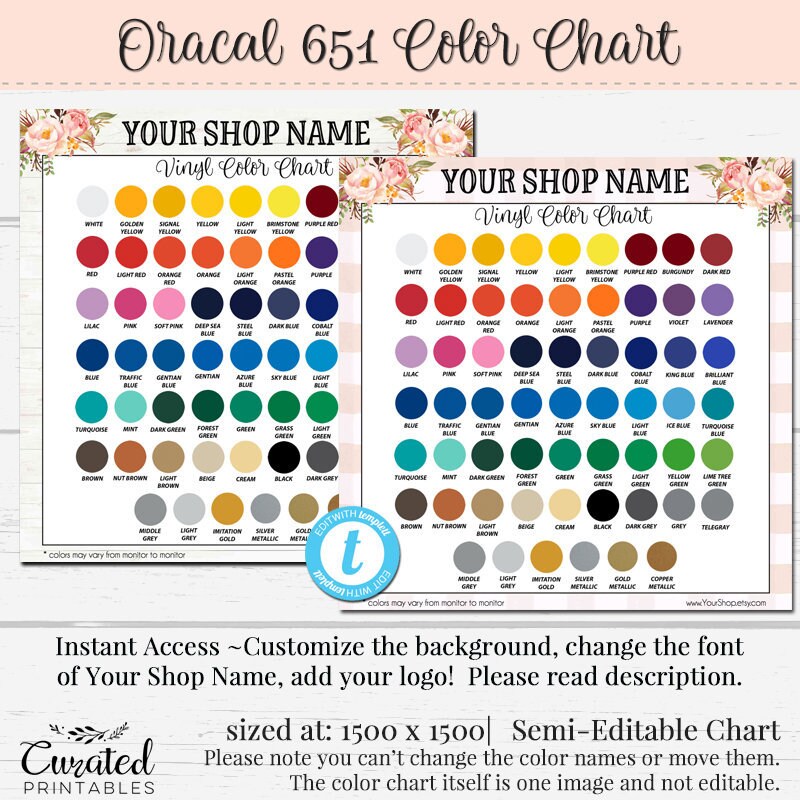 Oracal 651 Color Chart - Etsy