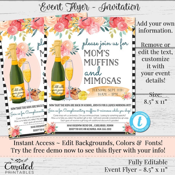 Mimosa Muffins Event Flyer, Custom Flyer, Vendor Flyer, Invitation for Vendors, DIY Template, Marketing, Editable Vendor Flyer, Brunch Flyer