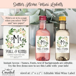 Mini Wine Label, Editable Wine Label, Small DIY Wine Label, DIY Wine Label, Instant Bottle Label, Mini Champagne Label, 2 x 2.5, Wreath