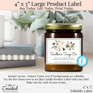 4 x 3 Label, Editable Label, Bath Label, DIY Ingredient Label, Instant Print Sticker, Editable Sticker, Candle Label, DIY Label, Magnolia