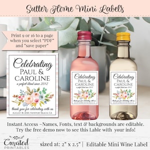 Mini Wine Label, Editable Wine Label, Small DIY Wine Label, DIY Wine Label, Instant Bottle Label, Mini Champagne Label, 2 x 2.5, Springtime