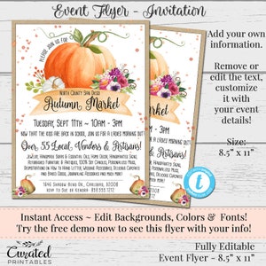 Panfleto para evento de outono, panfleto personalizado, panfleto para fornecedor, panfleto para mercado de outono, modelo faça você mesmo, marketing, panfletos editáveis para fornecedores, panfleto de abóbora de outono