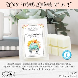 Wax Melts Fall Label, Editable Label, DIY Product Label, DIY Ingredient Label, DIY Sticker, Truck Sticker, Candle Label, Pumpkin, 2 x 3