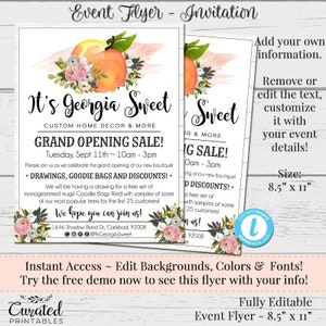Ereignisflieger, Benutzerdefinierter Flyer, DIY-Flyer, Einladung für Verkäufer, DIY-Vorlage, Business Marketing, bearbeitbare Verkäufer-Flyer, Georgia Sweet Peach