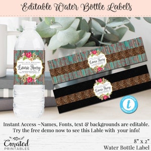Water Bottle Label, Editable Water Bottle Label, DIY Water Bottle Label, Bottle Label, Water Label, Water Bottle Template, Calamity Jane