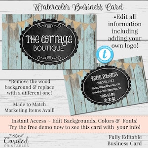 Rustiek houten visitekaartje, bewerkbare kaart, sjabloon voor visitekaartjes, DIY-visitekaartje, kaart direct downloaden, bewerkbare kaart, The Cottage