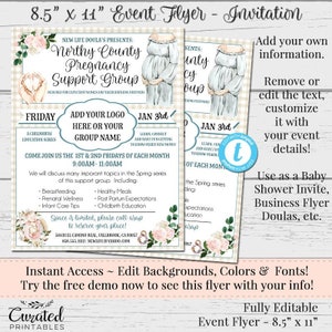 Pregnancy Doula Flyer, Custom Flyer,Baby Shower Invitation, DIY Template, Editable Vendor Flyer, Mom Support Group, DIY Flyer 8.5 x 11