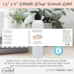Wrap Around Bottle Label, Editable Bottle Label, DIY Bottle Label, Bottle Label, DIY Bottle Label, 1.5&quot; x 6&quot;, Product Label, Springtime