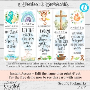 Marcapáginas imprimibles con versículos bíblicos, marcadores para niños, marcadores personalizados, marcadores con versículos bíblicos para niños, marcadores editables