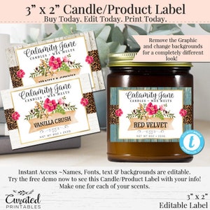 DIY Candle Product Label, Editable Label, Bath Product Label, DIY Label, Editable Soap Label, DIY Product Label, 3 x 2 label, Calamity Jane