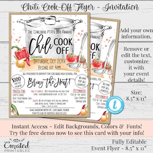 Chili Cook Off Flyer, Chili Contest, Custom Flyer, Vendor Flyer, Invitation for Vendors, DIY Template, Marketing, Editable Vendor Flyers