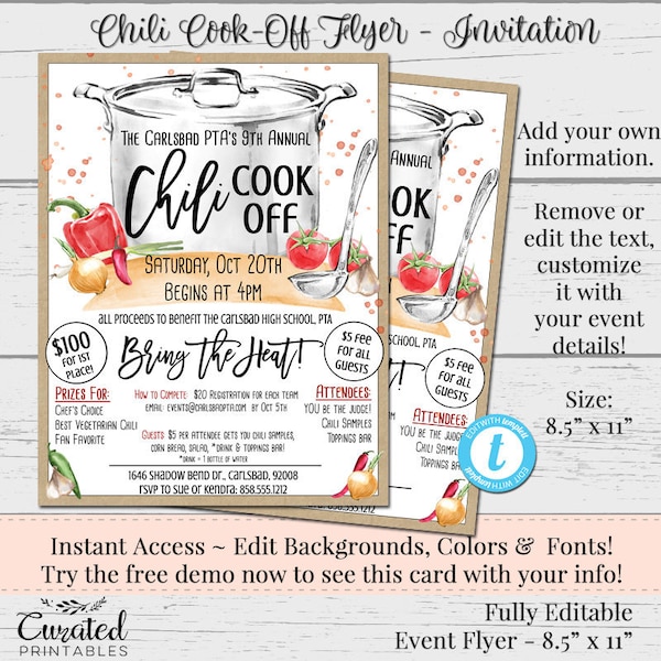 Chili Cook Off Flyer, Chili Contest, Custom Flyer, Vendor Flyer, Invitation for Vendors, DIY Template, Marketing, Editable Vendor Flyers