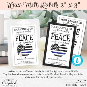 Wax Melt Label, Editable Label, DIY Product Label, DIY Label, DIY Sticker, Editable Sticker, Candle Label, Thin Blue Line, flag, 2 x 3