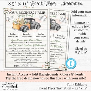 Schwarzer LKW-Flyer, benutzerdefinierter Flyer, Verkäufer-Flyer, Markt-Flyer, DIY-Vorlage, bearbeitbarer Verkäufer-Flyer, Vintager schwarzer LKW, DIY-Flyer 8,5 x 11