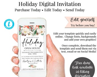 Digital Holiday Party, Electronic Invitation, Digital Christmas Invitation, Smartphone Invitation, Digital Invite, DIY Invitation, DIY