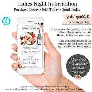 Girls Night In, Electronic Invitation, Digital Invitation, Smartphone Invitation, Charcuterie Invitation, Digital Invite, Digital Evite