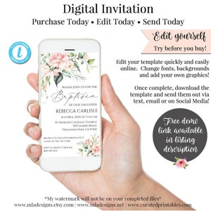 Baptism Electronic Invitation, Digital Invitation, Smartphone Invitation, Birthday Digital Invite, DIY Invitation, Editable Invitation