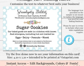 Cottage Law Label Bakers Label Cookie Product Label Diy Etsy