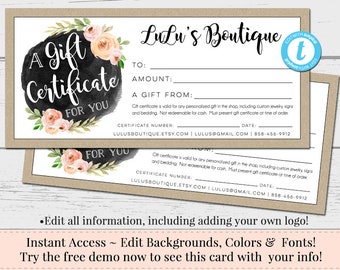 gift certificate template etsy
