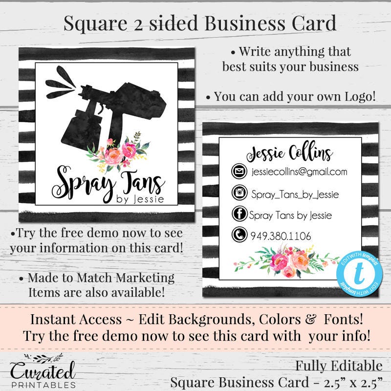 Spray Tan Business Card Editable Business Card Square Spray Tan Business Card Editable Business Card Square