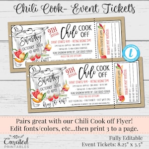 Chili Cook Event Tickets, Chili Contest,Voting Ballot, Chili Cook Off Voting, DIY Template, Marketing, Editable Vendor Flyers, DIY Ticket image 1