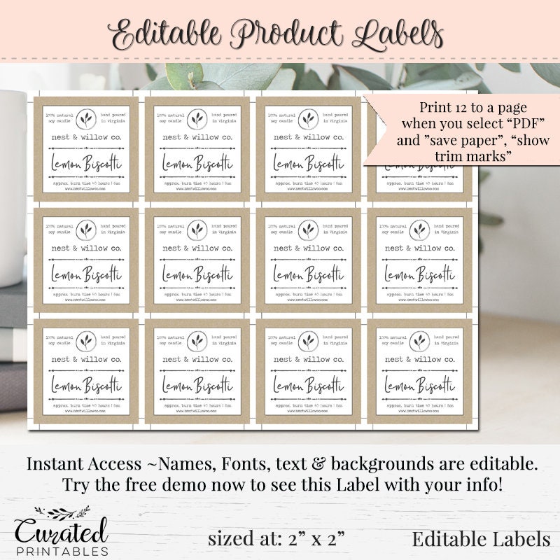2 X 2 Label Editable Label Bath Label DIY Ingredient Label | Etsy
