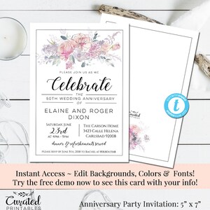 Anniversary Invitation, Editable Invitation, Instant Download, Wedding Printable, Wedding Anniversary Invite, DIY Wedding Invitation
