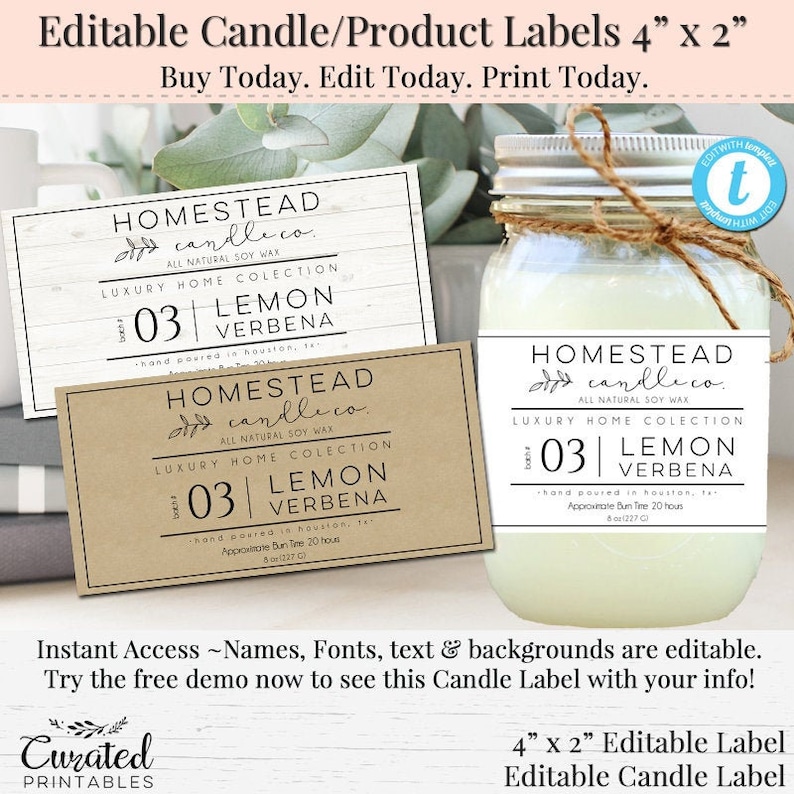 editable candle label diy candle label editable product etsy