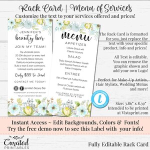 Blue Wildflower Rack Card, Makeup Artist Menu, Home Decor Services, Rack Card, Editable Rack Card,Menu Rack Card, Hair Stylist Card